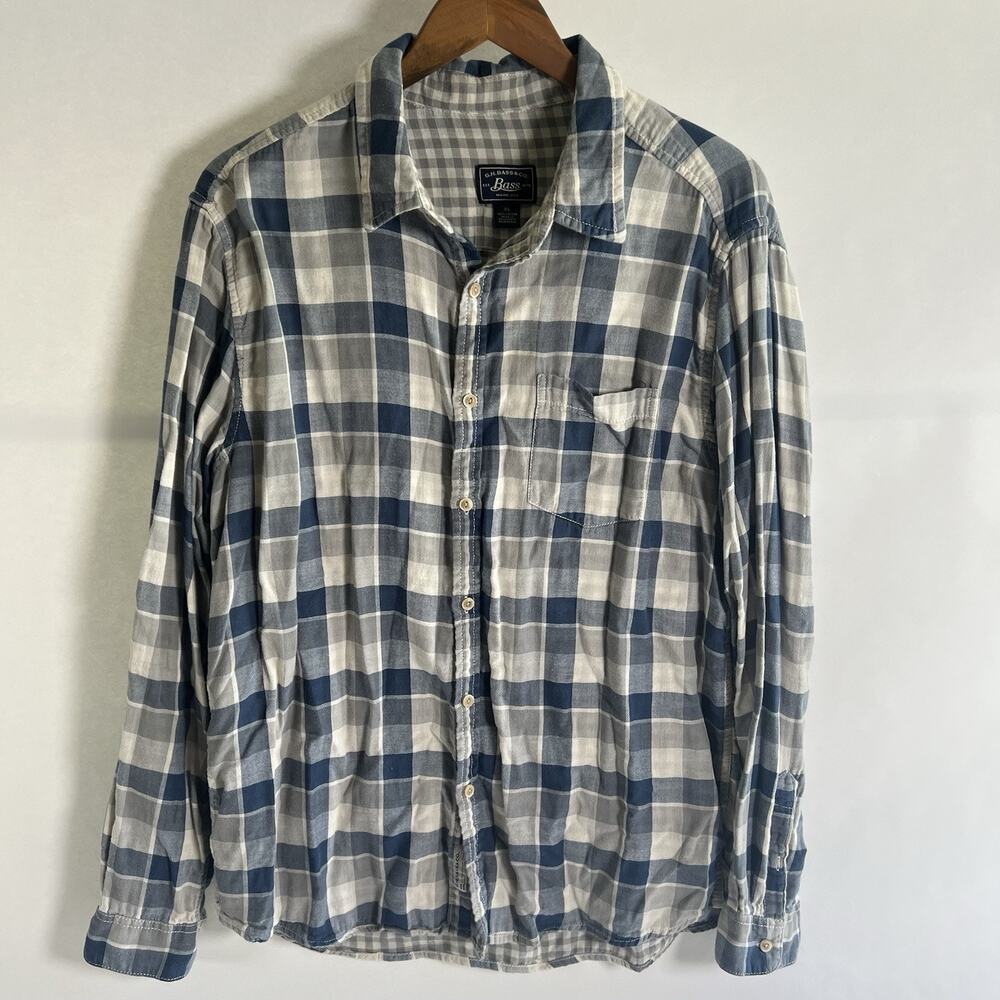 G.H. Bass &‎ Co. Men's Blue/Gray/White Plaid Woven Cotton Button-Up XL Pockets - Picture 6 of 8